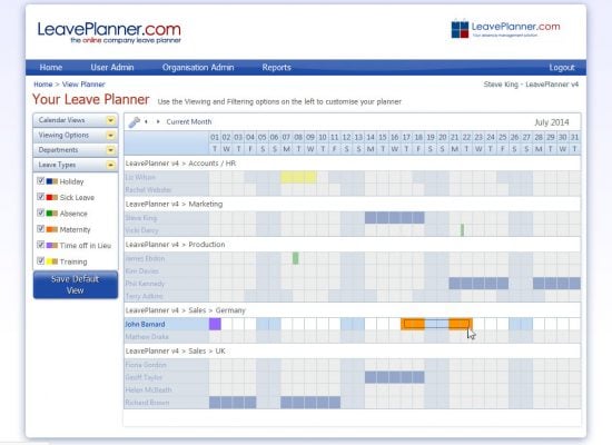 picture of the leave request by click and drag